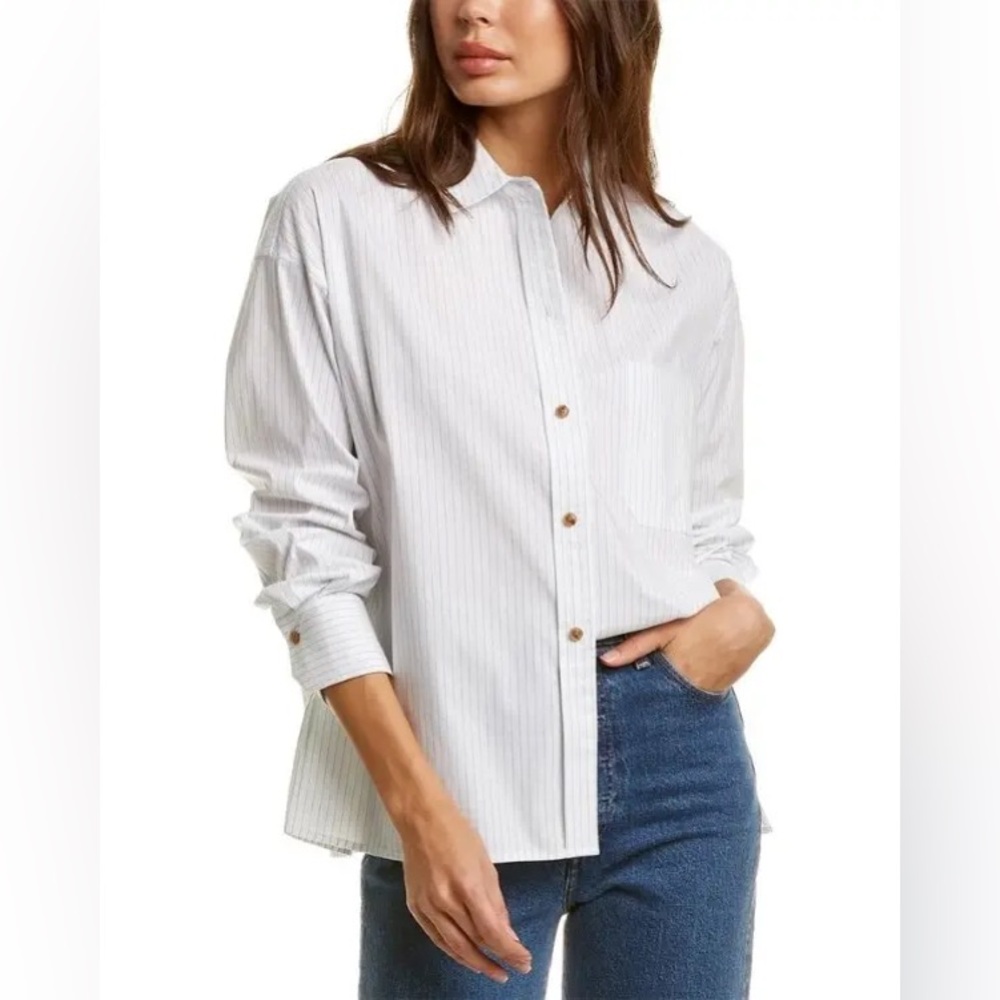 VINCE Boxy Thin Stripe Woven Shirt in White Black